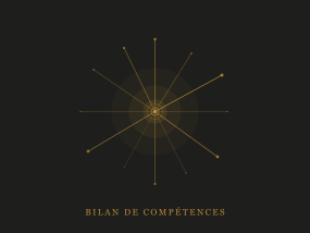 Illustration abstraite en or sur fond sombre représentant un rayonnement depuis un point central, symbole de la révélation et de la mise en lumière des compétences dans le cadre d'un bilan.