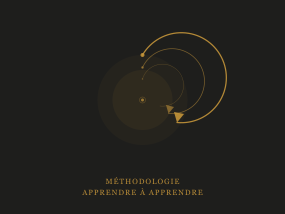 Illustration abstraite en or sur fond sombre représentant trois boucles concentriques ouvertes, symbole de la progression par cycles et de l'apprentissage de l'apprentissage.