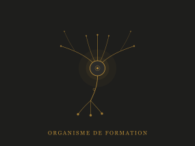 Illustration abstraite en or sur fond sombre représentant un neurone stylisé, symbole de la transmission des savoirs et de l'apprentissage ancré dans le fonctionnement cognitif.