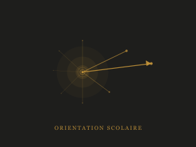 Illustration abstraite en or sur fond sombre représentant un rayonnement central dont la direction dominante s'impose progressivement, symbole de la découverte de soi et de la construction d'un projet d'orientation.